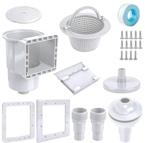 efuturetime 8-TLG. Einbauskimmer, Skimmer Pool Set, Einlaufdüse Großem Skimmer Korb, Schlauchanschluss 32/38mm für Stahlwandpools Aufstellpool Poolreinigung Wasserpflege, Weiß