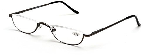 Inlefen Reading Glasses Spring Hinges Unisex Half Moon Half Frame Slim Reading Glasses Vintage Metal Semi Rimless Eyewea (Gun +2.00)(Size: One Size)