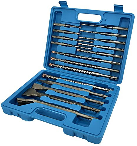 CAVATINY 17-tlg Bohrhammer SDS Plus Bohrer und Meißel Set ink. FLIESEBMEIßEL SDS Hammerbohrer für beton ziegel zement stein mit 4 Schneiden und tragbarem Koffer SDS Plus Schaft passend für Bohrhammer