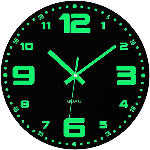 VINILITE Leuchtende Wanduhr 30cm Holz Wanduhr Modern ohne Tickgeräusche Nachtlicht Wanduhren Batteriebetrieben für Kinderzimmer, Küche, Wohnzimmer, Schlafzimmer, Büro