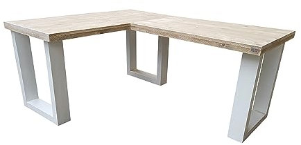 wood4you Eckschreibtisch New England aus Massivholz (200 x 140, Weiß)