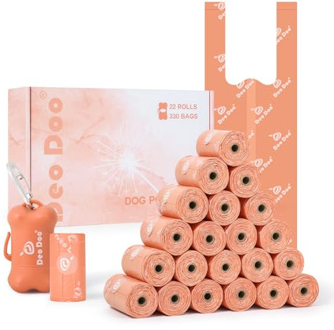 Hundekotbeutel Biologisch Abbaubar mit Henkel Kotbeutel für Hunde mit Duft 330 Stück 22 Rollen Spender Aus Recycelten Materialien Hergestellt 50% Speisestärke Auslaufsicher
