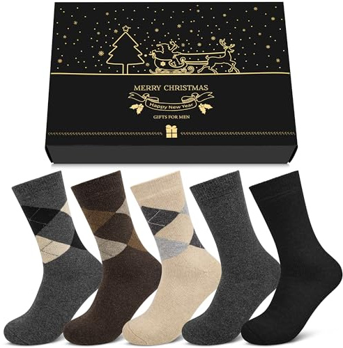 Chalier Cozy 5 Pares de Calcetines Térmicos para Hombre de Lana Gruesa y Cálida para el Frío Invierno, Ideales para Botas, Senderismo y Trabajo, con Caja de Regalo