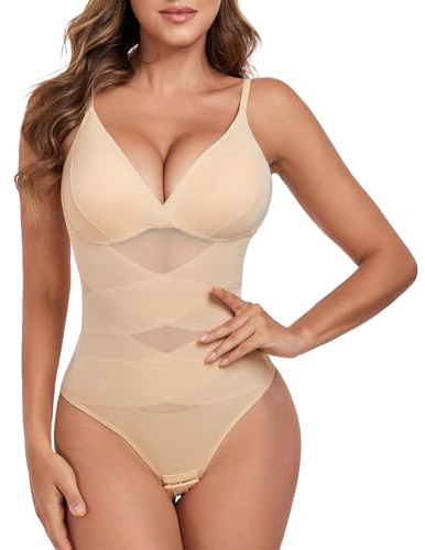 Tuopuda Body Moldeador Mujer Faja Reductora Control de Abdomen Mujer Bodies Reductora de Malla Invisible Tanga Shapewear Posparto(Beige,M)