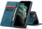 owlhold Hülle iPhone 11 Pro Max klapphülle Premium Lederhülle Weiches Vintage-Nubukleder Faltbare Ständer Schutzhülle Kartenfach Standfunktion stoßfest Handyhülle iPhone 11 Pro Max -Blaugrün