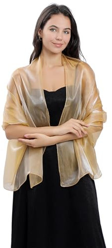 Amexo Chiffon Schal Stola damen, 70 × 170 CM Stola für abendkleid Licht Anmut, Multifunktional Chiffon Schal Shawl Schultertuch für festliche Hochzeitsgesellschaften (Champagnergold)