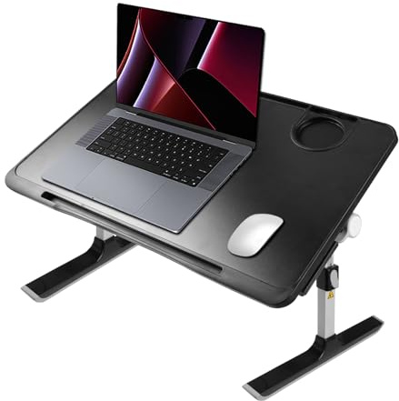 Trintion Adjustable Laptop Bed Table with Foldable Legs, Multi-Angle Height Adjustable Desk Reading Working Eating on Bed Sofa Desk Tray with Storage Drawer