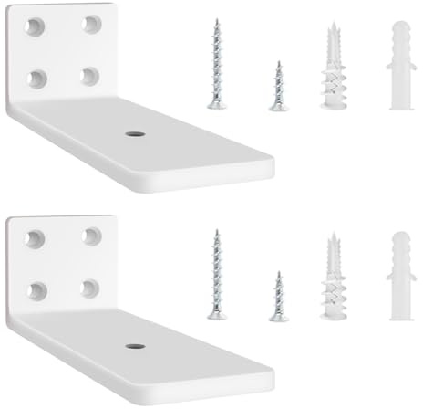 2 Pzs Soporte Estanteria Pared, 10 cm Soporte Balda Flotante de Madera, Escuadras Para Estanterias Metalicas Invisibles, L Soporte Baldas Pared Industrial con Tornillos (Blanco)