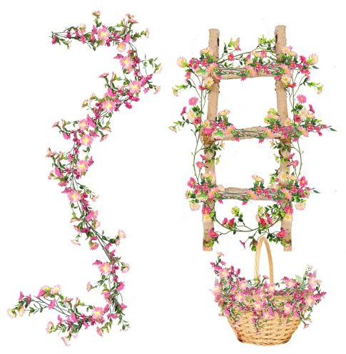 pangutheos Gänseblümchen Deko Blumengirlande Rosa Seidenblumen Gänseblümchen Vine Girlande mit Grünen Blättern Kunstblumen Hängend Rebe für Hochzeitsbogen Zuhause Garten Party Hochzeit Deko 2M