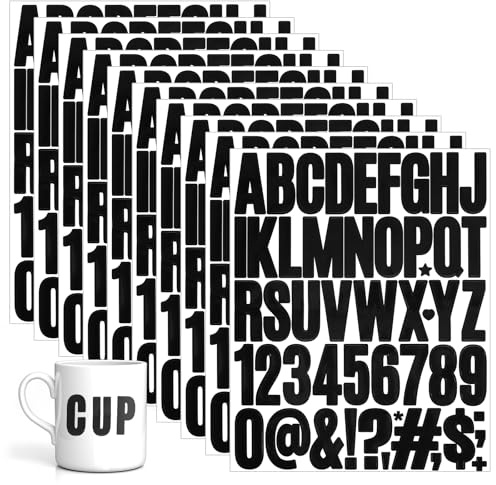 LIQWEI 500 pegatinas con número de letras, letras adhesivas de 5 cm, números de vinilo resistentes al agua, 10 hojas de letras y números, kit para manualidades, tarjetas de felicitación (negro)