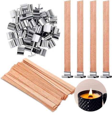 Zegnuem Knster Mecha de madera para velas, mechas con base, ideal para velas perfumadas y fabricación de velas sin humo, 30 unidades, 13 x 130 mm