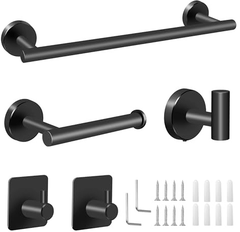 Set porta Asciugamani Bagno Acciaio Inox 304 Gancio per Accappatoio Accessori per il Bagno per Bagno Cucina e Camera 5 Pezzi (Nero)