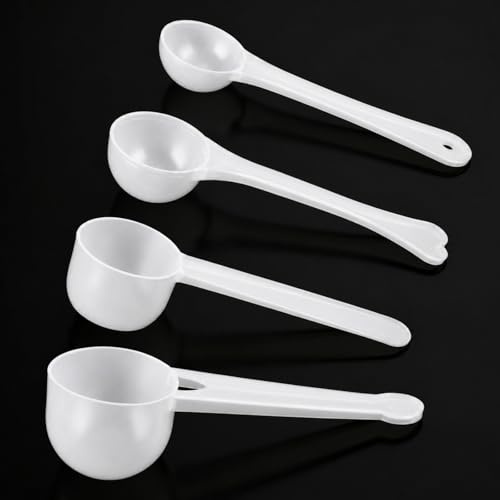 4 PCS Measuring Spoons Set 5g Scoop for Creatine White Long Handle Plastic Measuring Scoops for Coffee Protein Milk Powder Scoops Creatine Protein Formula Gram Measurings Scooper (1g/3g/5g/10g)
