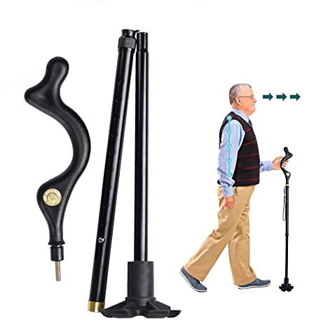 Canne de Marche Pliable et Télescopique - Réglable pour Femme, Homme et Personnes Âgées - Aluminium Ajustable Noir