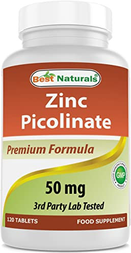Best Naturals Zinc 50mg Supplements (as Zinc Picolinate) - Zinc Vitamins for Adults Immune Support - 120 Tablets