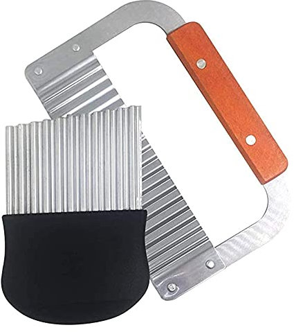 Cxing 2PCS Crinkle Cutter, Stainless Steel Blade Potato Cutter Wooden Handle, Crinkle Potato Knife - for Chopping Veggies, Cutting Fruit, Potato, Waffle Fries, Pickle, Vegetable Salad