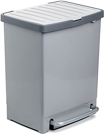 TATAY Mülltrennsystem 25L mit Pedal | Innentrenner für 2 Abfälle | Für Innen und Außen | Recyclingbehälter für 30L Beutel | BPA-freier Kunststoff | 33,5x31x42 cm, Grau