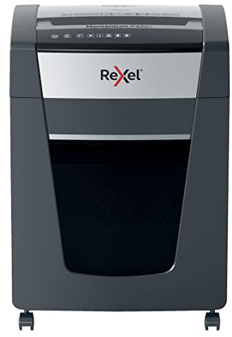 Rexel Aktenvernichter Momentum Extra P420+, Partikelschnitt, 22-20 Blatt A4 (70-80 g/m²) Kapazität, Sicherheitsstufe P4, Anti-Papierstau-Technologie, 30L Abfallbehälter, Schredder, schwarz, 2021420XEU