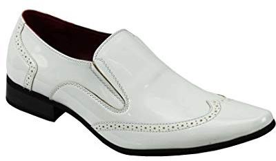 Xposed Mens Retro Shiny Patent Leather Brogue Loafers Smart Party Dress Wedding Shoes[A1967H,White,UK 9 EU 43]