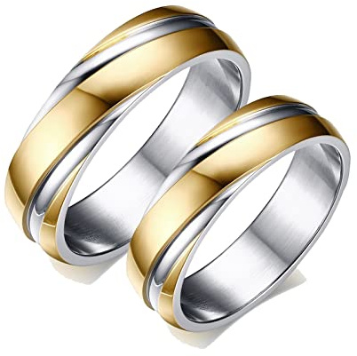 Dsnyu Bagues pour Homme 6MM, Bicolore Anneaux de Mariage 2PCS Or, Acier Inoxydable Alliance Fiançailles Femme Taille Femme 60 + Homme 67