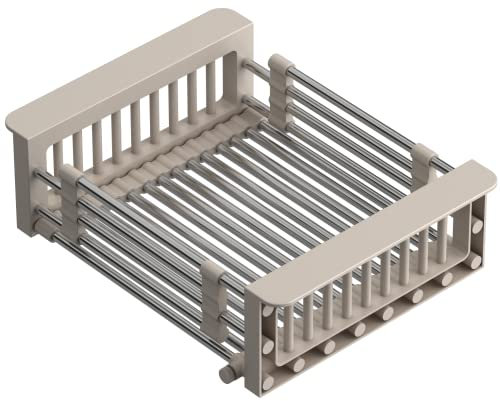 QUADRON Abtropfkorb, Abtropfgestell für Spüle | Größe 30 x 22,5 x 10 cm Beige | Teleskop-Abtropfgestell aus Edelstahl | zum Spülen von Küchenspülen oder Arbeitsplatten, Obst- und Gemüseabfluss