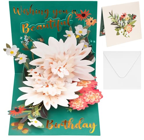 Fantasyon Lotus 3D Pop Up Birthday Card for Women | Pop up lotus flower greeting card with note card & envelope, for anniversary birthday celebration