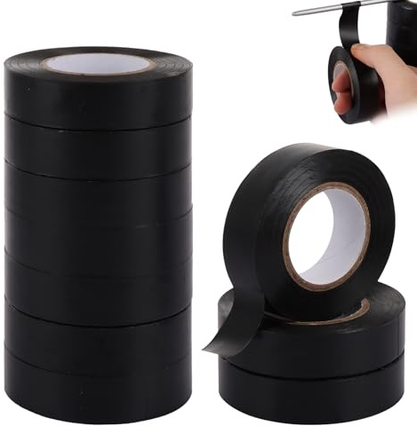 ASelected 10 Rolls Black Electrical Tape, 17mm x 20m Strong Self Adhesive PVC Insulation Tape Waterproof Electric Tape for Repairing, Insulating Protecting Electrical Wires