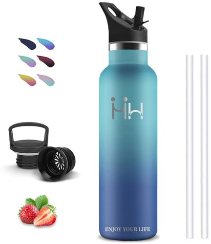 Botella Termica- 1 litro- Cantimplora Acero Inoxidable, con Pajita, sin BPA, A Prueba de Fugas, Garrafa Termica, Acero Inoxidable 18/8, Mantiene 24H Frio/12H Calor, Termo de Agua para Senderismo, Yoga