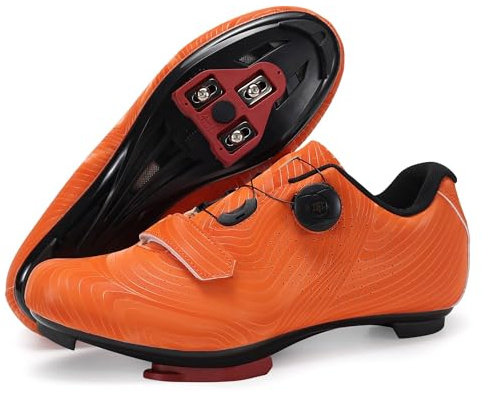 Milazzo Cycling Shoes for Men - Road Bike, MTB & Indoor Cycling - Breathable Cycling Shoes Compatible with SPD, SPD-SL & Look Delta Pedals, Red orange, 10 UK