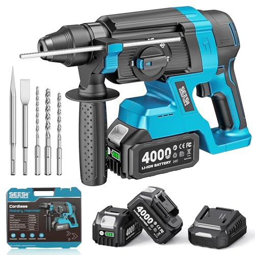 SEESII 2.8J Martello Perforatore a Batteria, 4-In-1 Trapano Tassellatore con 2 Batterie 4.0Ah (Compatibile con le batterie Makita da 18 V), per Cemento e Ristrutturazione, con Punte, Scalpelli