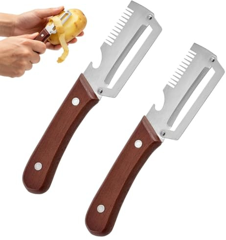 2 stycken multifunktionella grönsaksskalare, 3-i-1 rostfritt stål sparskalare med flasköppnare, potatisskalare för frukt och grönsaker