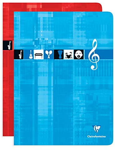 Clairefontaine 3307C Lot de 10 Cahiers Agrafés de Musique et Chants - 24x32 cm - 48 Pages Grands Carreaux et Portées - Papier Blanc 90 g - Couverture Carte Pelliculée - Couleurs Aléatoires