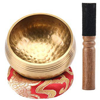 EKKONG Original Tibetische Klangschale, Handgefertigte Klangschale, Klangschalen Set mit Lederklöppel und Klangschalenkissen, Singing Bowl für Yoga, Gebete hersagen, Massage, Heilung, Behandlung, Deko