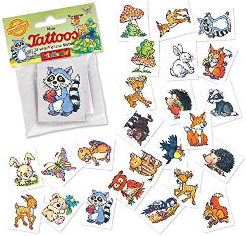 24 Tattoos * Waldtiere * als Mitgebsel und Spiel für Kinder | 47325 | Süsse Wald Tiere Sticker Tattoo Kindertattoo Kindergeburtstag Geburtstag