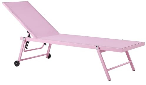 Beliani Sonnenliege Gartenliege mit Rollen Aluminium Mesh Rosa Portofino
