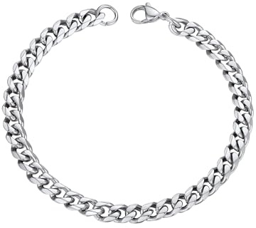 PROSTEEL Mens Bracelet - Cuban Chain Wrist Link Bracelets Hypoallergenic 316L Stainless Steel Jewellery Silver 6MM Width 19CM Length (with Gift Box)