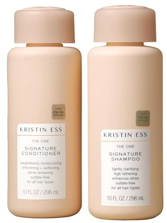 Kristin Ess Hair Signature Salon Sulfate Free Shampoo and Conditioner Set for Moisture, Frizz + Shine - Color Safe, Vegan, Paraben Free - Clarifying, Hydrating Damage Repair for Women - Pear Fragrance