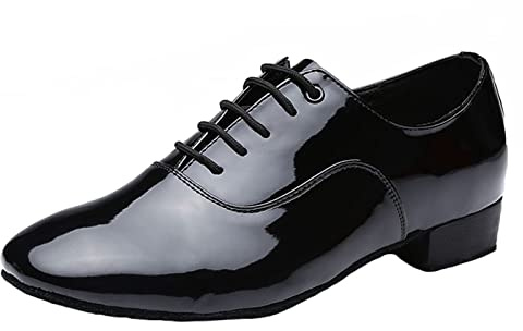 Dansskor för män Helsula Läder Latin Modern Oxford Skor Mjuk botten snörning Låg klack,Black b,39 EU