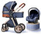 Kinderwagenwagen für Neugeborene und Kleinkinder, verstellbarer Luxus-Kinderwagen mit hoher Sicht und übergroßem Verdeck, Kinderwagen mit Regenschutz, Moskitonetz (Farbe: Blau)