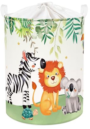 Clastyle Cesto Portabiancheria Animali Foresta Cestino Portaoggetti Foglie Cesta Biancheria Genitori per Organizzare Giocattoli Vestiti,Leone Koala Elefante,40x50 cm