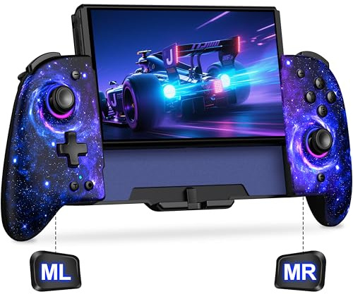 Gammeefy Switch Controller – Hall Effect Joysticks & Enhanced Grip – One Piece Switch Joypad Replacement Switch Pro Controller with 8-Color RGB Lighting, Turbo, Macros - Starry Sky, 6.2/7