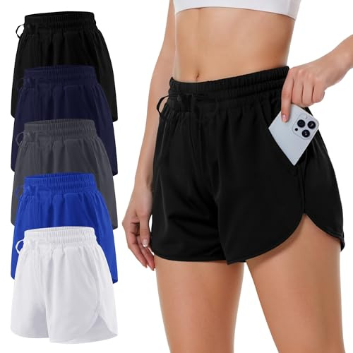 AKKQHH Running Shorts Womens High Waisted Gym Shorts with Pocket,S Black
