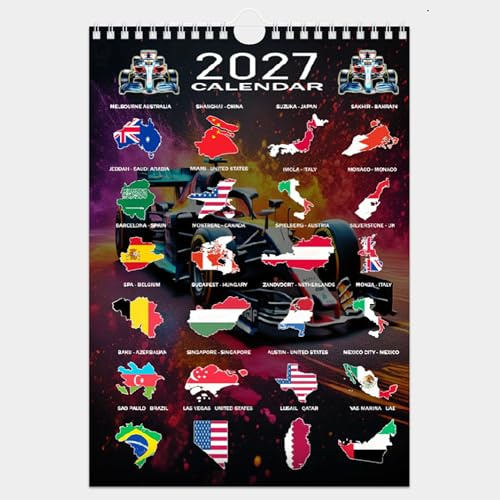 2027 Formula Racing Wall Calendar, A4 Size, Displaying Driver Birthdays, International Race Locations, Interesting Facts