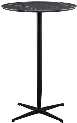 Brigros WeHome - Tavolo Alto Da Bar Moderno In Legno, Tavolino Rotondo ⌀70 Cm, Design Elegante Per Interni Ed Esterni, Base A Stella E Gamba A Colonna Robusta, Effetto Marmo (Grigio Scuro)