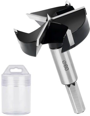 Mèche Forstner Foret à Bois, Diamètre 60 mm, Fraises à Bois Carbure en Acier Rapide, Mèche à Façonner, Queue Diamètre 9 mm, Outils de Forage pour le Perçage dans le Bois, le Plastique, le Contreplaqué