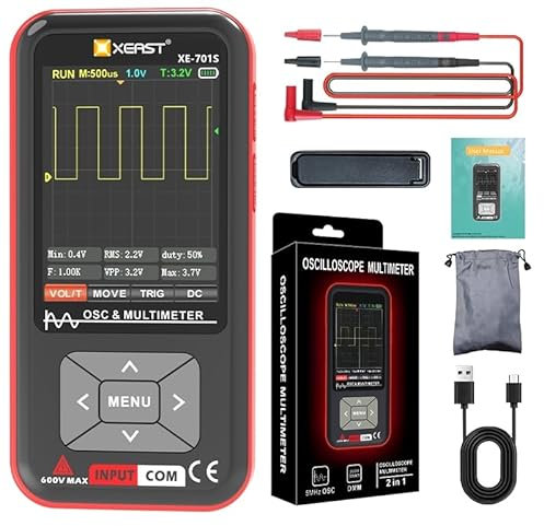 2-in-1 Oszilloskop Multimeter mit 5MHz Bandbreite, 9999 Zählungen Digital Multimeter, 48MSa/s High Sampling, 3,2-Zoll IPS Full-Color Display, Auto-Kalibrierungsfunktion für Elektronik DIY & Reparatur