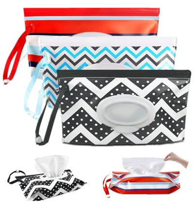 3Pack Baby Wipes Dispenser,Portable Refillable Travel Wet Wipe Pouch,Wipe Container for Bathroom,Car,Travel,Outdoor Camping Sports,Pet Nursery Care,Gifts for Baby Showers of New Parents