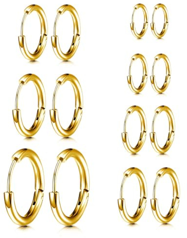COYUN 7 Paires Boucles d’Oreilles Anneau Homme Femme, Boucle d Oreille Homme Anneaux, Petites Boucles d'Oreilles Créoles, Piercing Oreille Lobe Piercing Hoop Hinged Boucles d'Oreilles Dormeuses, or