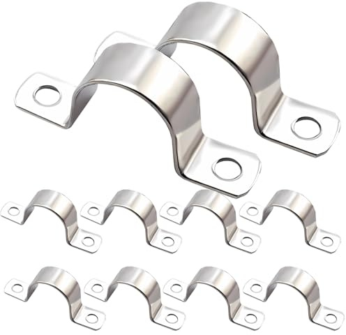 10PCS Pipe Clips 25mm, Stainless Steel 304 Pipe Strap Clamps, U Bracket Clips, 2 Holes Tube Straps for Tube Hose Wire Cord Fixing Hose Water Gas Pipes