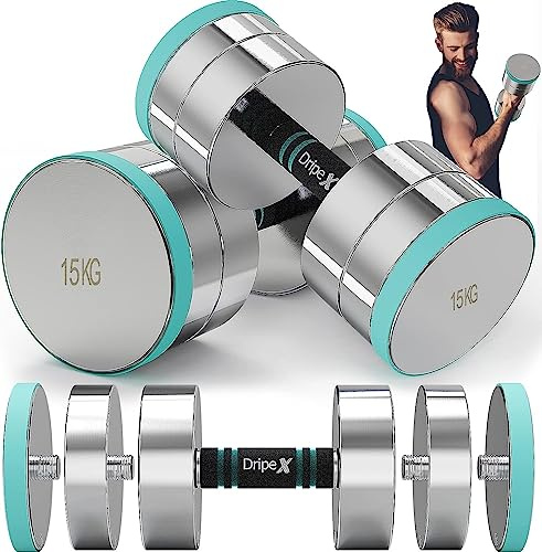 Dripex Steel Adjustable Dumbbells Set 2.5kg 5kg 7.5kg 10kg 15kg 25kg Dumbbells Pair Hand Weights with Foam Handle for Men Women Home Gym Fitness Dumbbell Training